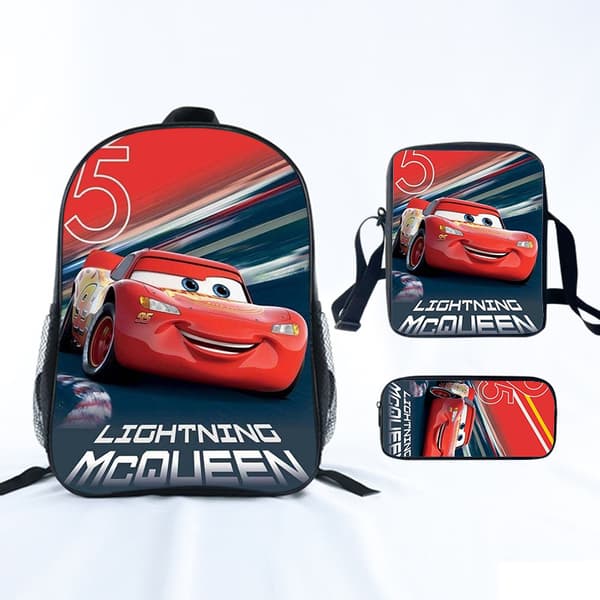 Cars Theme Kids Backpack 3 Piece Set - Lightweight School Bag with Pencil Case 10 Styles