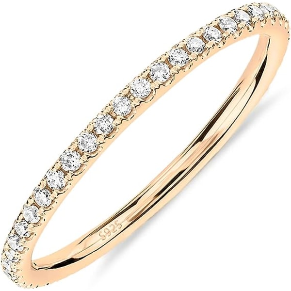 14K guldpläterad solid 925 sterling silver CZ simulerad diamant staplingsbar evighetsring för kvinnor (gult guld-5)