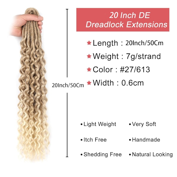 50 cm 10 Slingor/Förpackning Syntetiska Dreadlocks Förlängningar Dubbeländade Tunna 0,6 cm Virkad Flätning Hår Mjuka Dreads Reggae Hip-Hop Hippie Stil D