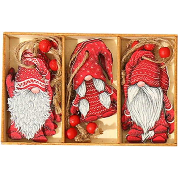 Wooden Gnomes for Tree, Set of 9 Atmospheric Wooden Tree Decorations for Christmas | Creative gifts-C