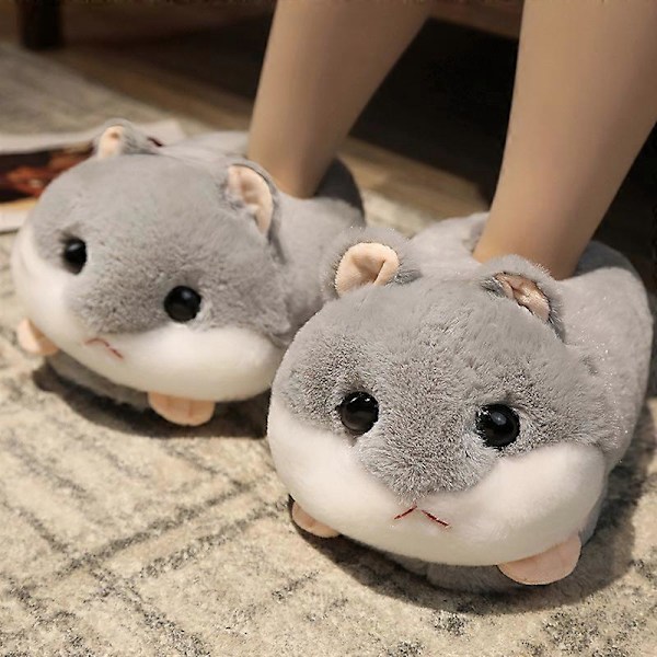 Kanin / Hamster / Hundformade Plyschtofflor Kreativ Inpackning Fuzzy Varma Fodrade Vinterdrag Skor för Vuxna Inomhus 35-41CM Ny Gul hamster