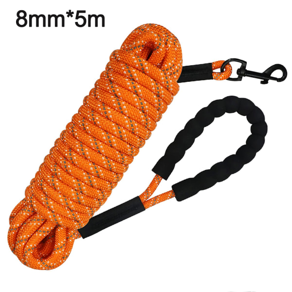 Lang line til hundetræning, reflekterende nylonreb, check line til hundeluftning, camping, orange 8 mm 5 m