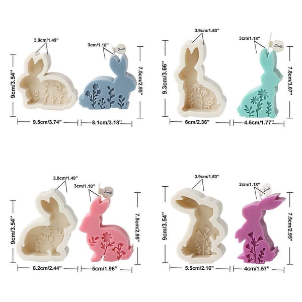 3D Kanin Silikoneform Glat Dyretema Lysform Epoxyharpiksforme til Pynt Aromaterapi Støbeforme