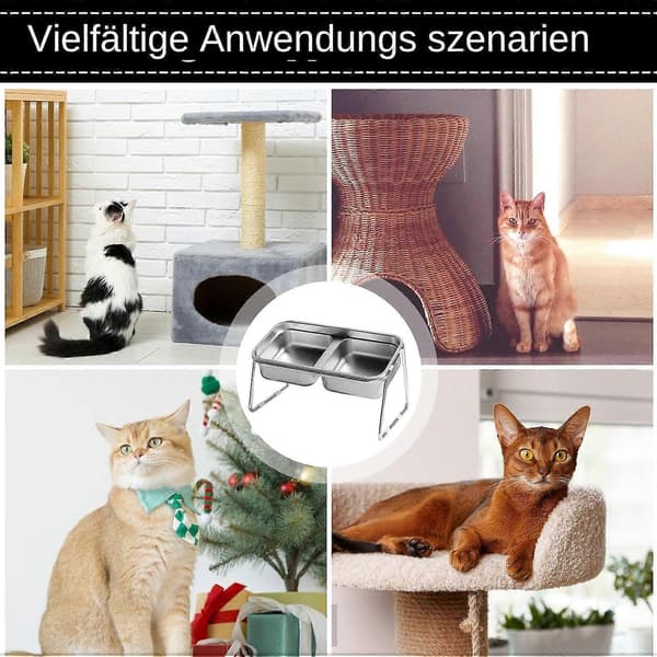 Høj skål til kattefoder - Forhøjet dobbelt skål til katte 19,5x11 cm, 15 graders hældning, vandskål til katte