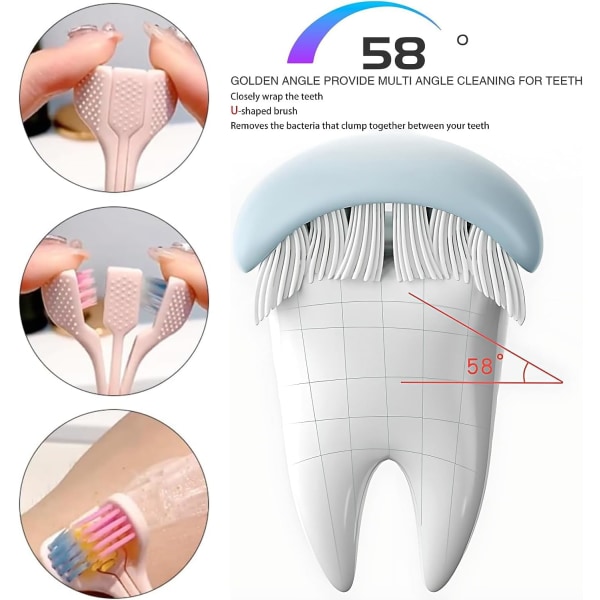4st tresidig tandborste, 3-sidig tandborste för barn, mjuka borst U-formade resetandborste för barn, autistisk munvård för toddler