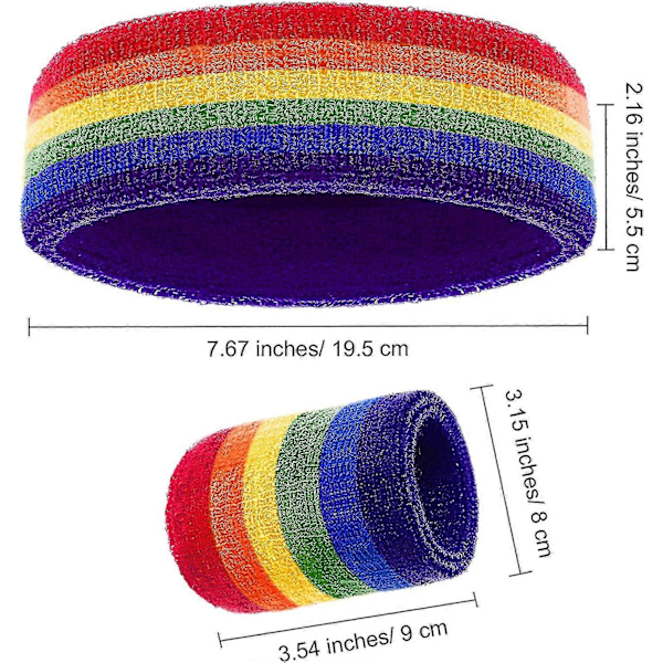 3-pack svettband, inkluderar sport pannband och handledssvettband Randigt svettband Kompatibelt med atletiska män och kvinnor (regnbåge)