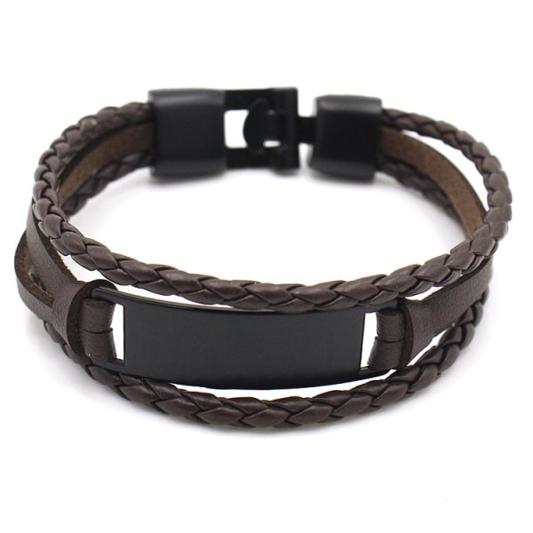 Foreign trade Europe and the United States neutral retro men's leather bracelet black square leather bracelet metal T buckle bracelet.