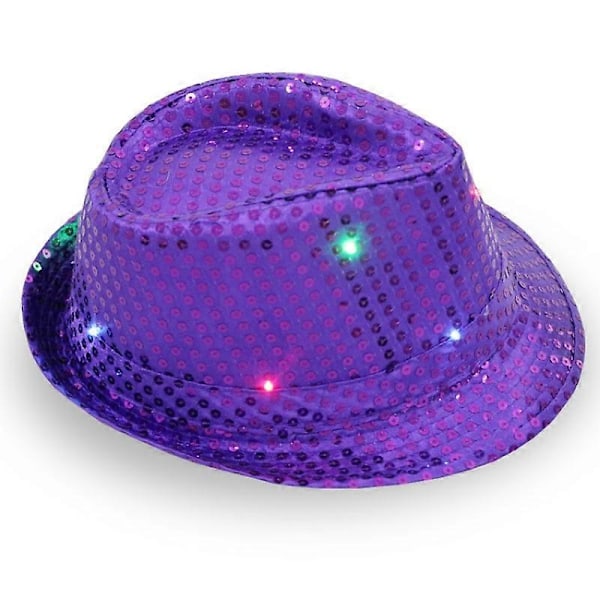 Vuxen 9-färgad LED-lampa paljetter Prestanda Jazzhatt (Lila) 1 stycken
