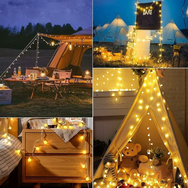 Globe String Lights, 10 Meter 100 LED String Lights with Plug, 8 Modes with Remote Control, Warm White Mini Lights