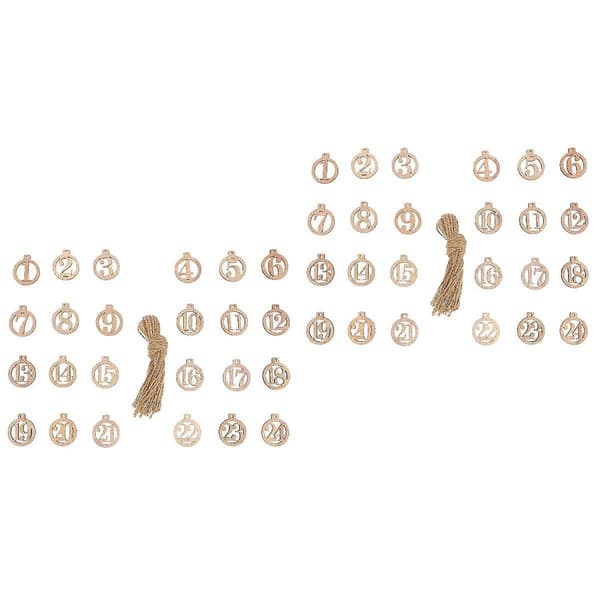 Julepynt i tre med tall, 2 sett beige