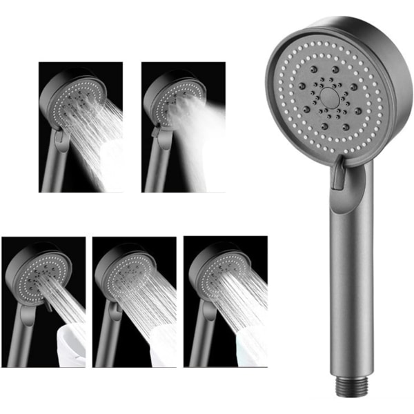 Högtrycksduschhuvud, vattenbesparande duschmunstycke 5 lägen justerbar, ekonomiskt duschmunstycke, badrumsdusch Handdusch (grå)