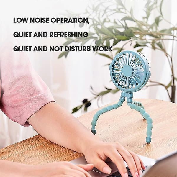 Bærbar Barnevognsventilator USB Genopladelig Mini Sammenklappelig 3 Hastigheder Justerbar Køleventilator Blue