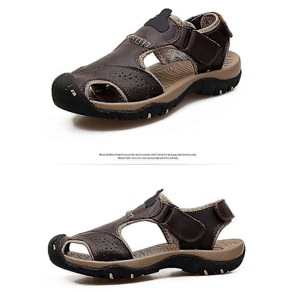 Sandaler med lukket tå og hulmønster til mænd, skridsikre og komfortable strandsko til fest, daglig brug og arbejde Dark Brown 39