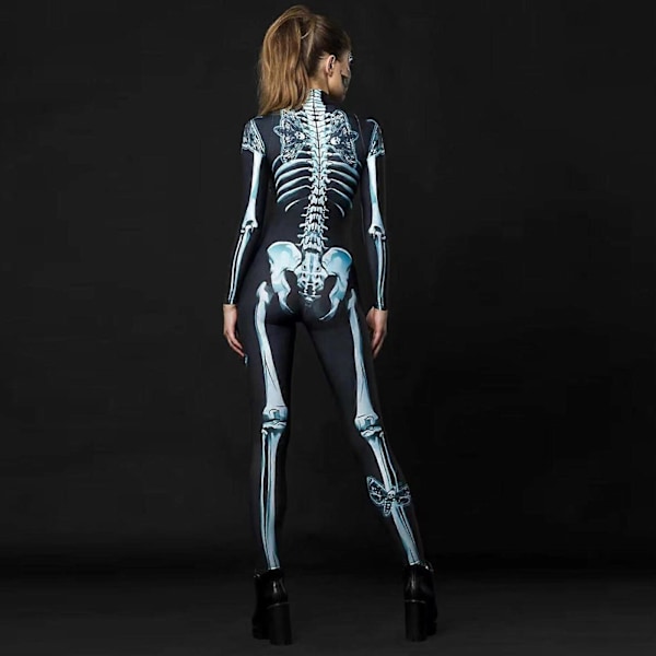 halloween skelet hovedskal 3d catsuit jumpsuit kvinder cosplay bodysuit fancy kjole, 100% ny XS