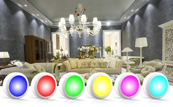 LED spotlight 6-pack with 2 remote controls RGB design, various colors, white - Perfet white