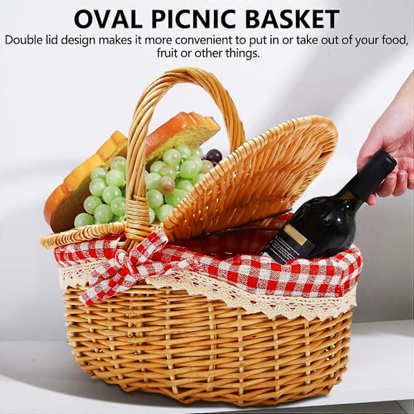 Picnic-kurv i landlig stil med lokk og håndtak & Linere for piknik, fester, bryllup