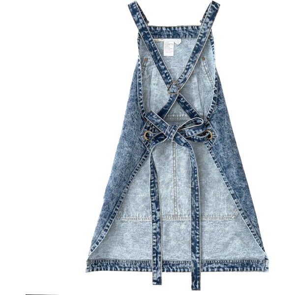 Cotton Denim Artist Arbetsförkläde med fickor Korsband och justerbar tvättad denimversion av bomullsoveraller restaurang bakning grillförkläde blå
