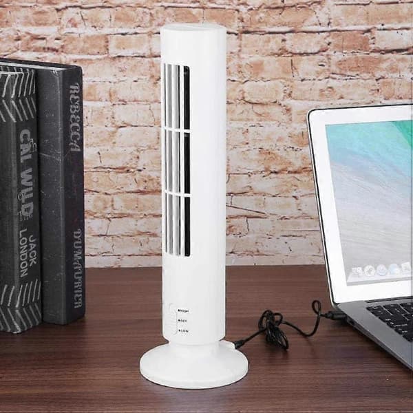 Tornfläkt Bladlös Design med Justerbart Luftflöde, USB-kylning för Kontor Sovrum Skrivbord Vit