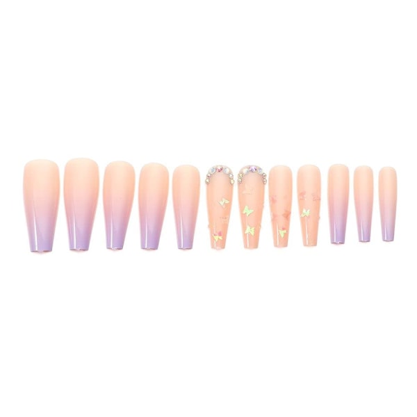Andy's Orchids 24 stk. Ombre Kunstige Falske Negle, Sommerfugl Ballet Kiste Falske Negle Bære Langt Afsnit Manicure Patch Tryk På Falske Negle Kunst Tips