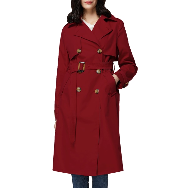 Orolay Höst Vinter Klassisk Lång Trenchcoat Dam Belted Red S