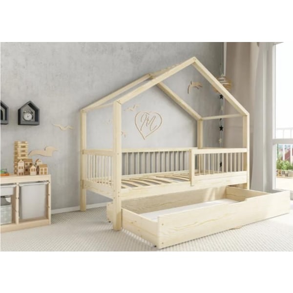 Montessorihussäng med låda - Profiwood, 120×200 cm Naturlig