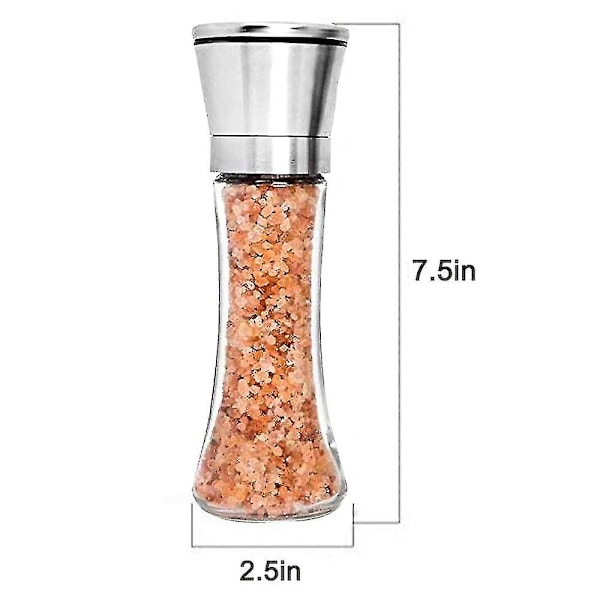 2-delad set premium salt- och pepparkvarn i rostfritt stål justerbar keramisk havssaltkvarn pepparkvarn höga salt- och pepparkvarnar i glas