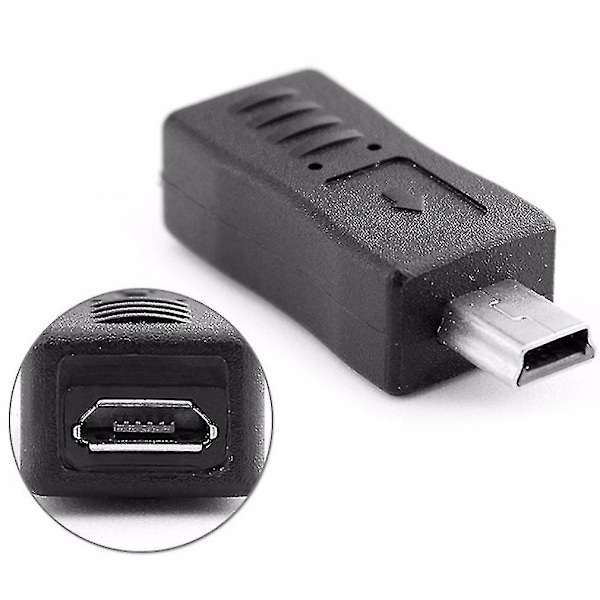 2 st svarta Micro USB-hona till Mini USB-hane adapter laddare omvandlare adapter Dropshipping