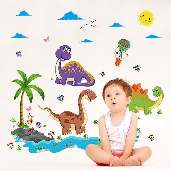 Dinosaurie Väggdekaler Cartoon Dinosaurie Väggdekaler Vilda Dino Trä Väggdekal för Barn Kammare Hem Väggdekor 60*90CM