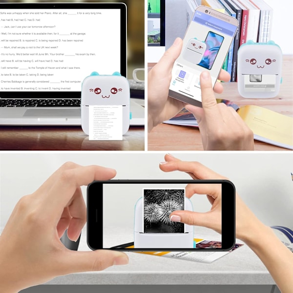Mini termisk skrivare, Bluetooth-etikettskrivare, bärbar etikettskrivare, kompatibel med Android och iOS (med 5 rullar papper + 5 färgade pennor)