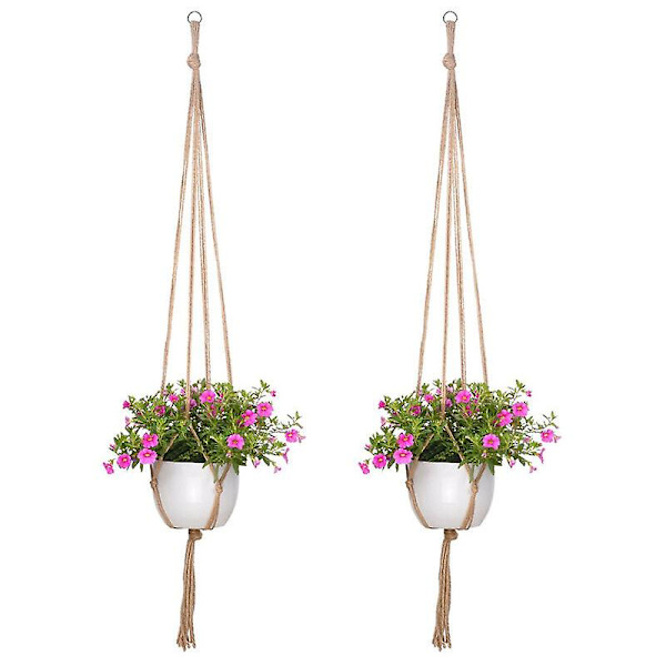 2-pack Macramé-växtupphängning, hängande kruka, för hängande blomkruka, växtupphängning, balkongdekoration, hem, 4 repben, 105 cm
