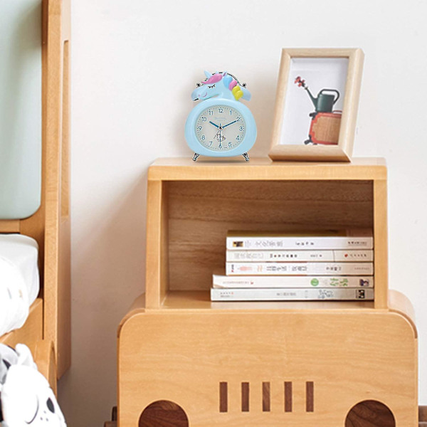 Vækkeur til Børn, Lydløs med Natlys og Høj Alarm, Nem at Indstille, Enhjørning Design (Blå)