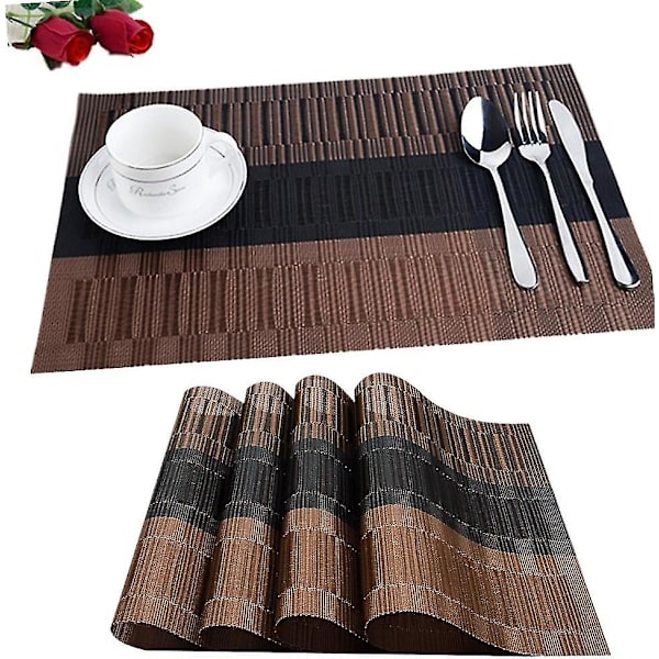 6 stk Sklisikre PVC Plassmatter Vaskbare Plassmatter (45x30cm svart-brun) Plassmatter for Kjøkken, Stue, Hage eller Spisestue N