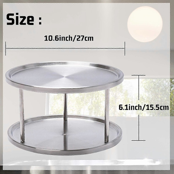 Kryddställ i rostfritt stål, Lazy Susan-snurrbricka, 2-vånings 360-graders roterande Lazy Susan-skåpsorganisatör, 10 tum