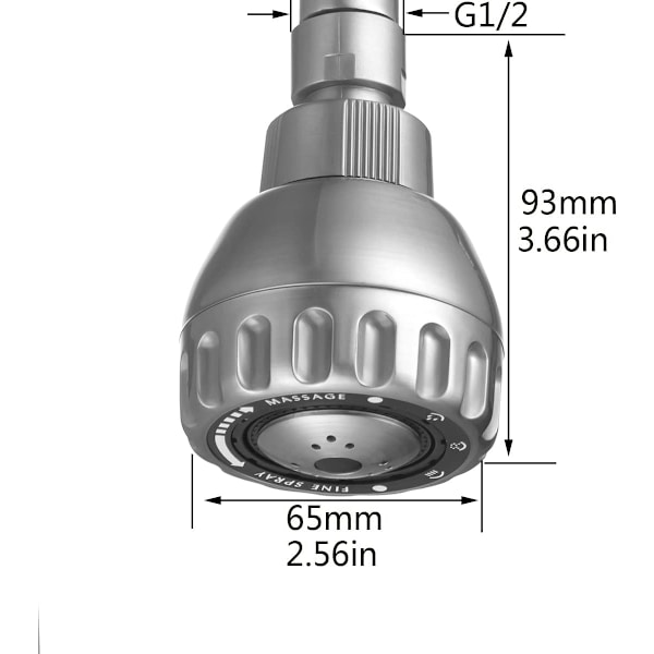 Högtrycksduschhuvud, ABS-plast, 3 lägen, fast duschhuvud, 6,3 cm, högt flöde, badrum, takdusch, regndusch, borstad nickel
