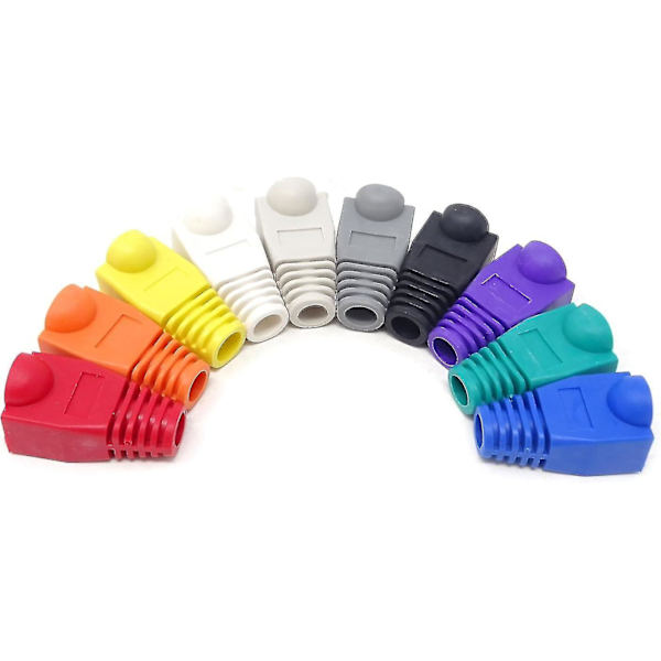 100 st 10 färger plast RJ45 Ethernet nätverkskabel dragavlastning stövlar kabelkontaktpluggöverdrag för Cat5 Cat5e Cat6
