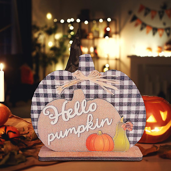 Pumpalykta i Trä med Buffelrutig Mönster för Festival, Bondgård, Höstdekoration