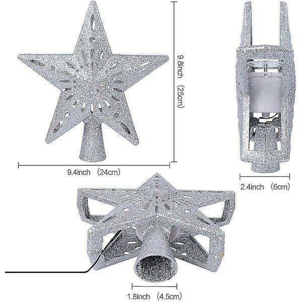 Julgrans Topp Ljusslingrande Stjärna Julgrans Toppar Med Led Roterande Snöflinga Projektorlampor, 3d Ihålig Silver