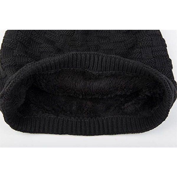 Fint strikket varm lue med flettemønster og supermyk fleecefôr, unisex, svart