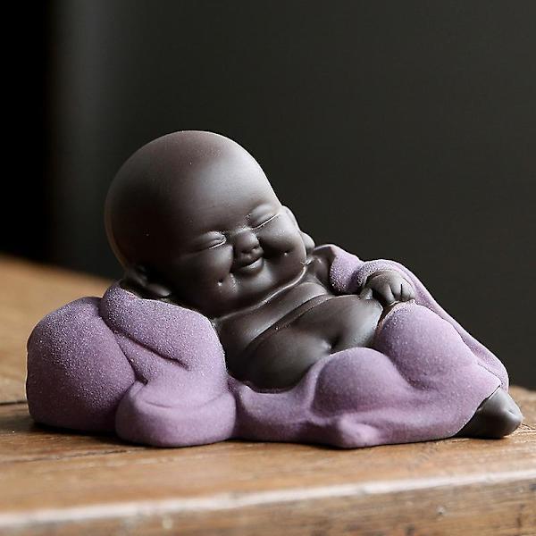 Qikuver Skrattande Maitreya Buddha, Keramik Buddha Staty, Dekorativ Teskulptur, Mini Sittande Lyckliga Buddha Prydnader, Heminredning Trädgårds Prydnader (P