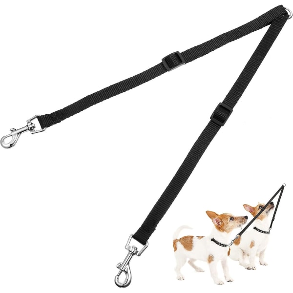 dubbelt justerbart träningskoppel för husdjur Dubbel avdelare Trasselfritt hundkoppel Walking träningskoppel för två hundar, svart