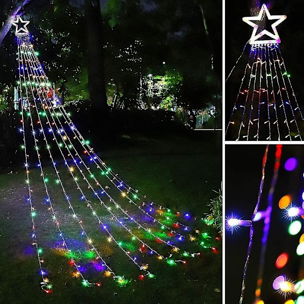 Julepynt Udendørs Stjernelysstreng, 3,5m Juletræstoplys 320 Led 8 Hukommelse