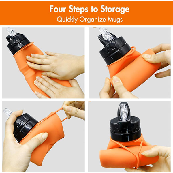 Hopfällbar vattenflaska, 750 ml/26OZ - BPA-fri mjuk vattenflaska, livsmedelsgodkänd silikon, hopfällbar vattenflaska (orange)