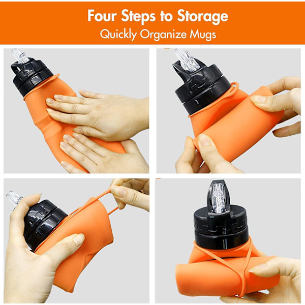Sammenfoldelig Vandflaske, 750ml/26OZ - BPA-fri blød vandflaske, fødevaregodkendt silikone, sammenklappelig vandflaske (orange)
