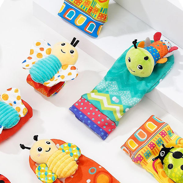 Cartoon Bugs Rattle Wrist Band Sock Set För Baby Andningsbar Hög Elastisk Sock Band Nyhet Present För Spädbarn（Grön Skalbagge)