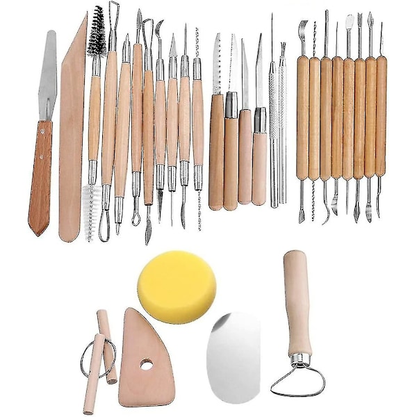 30pcs Wood Handle Pottery Sculpting Clay Carving Modeling Diy Craft Tool Set