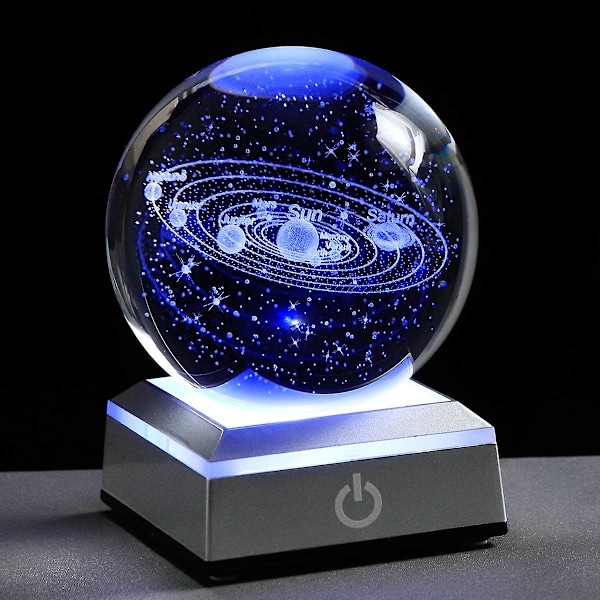 Vacker Present 3D Solsystem Planeter Modell Globus Med LED-Bas Hem Dekorativ Prydnad Astronomi Gåvor Julpresent (Silver Bas)