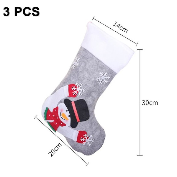 Juldekoration 3 st LED Julstrumpor Brodera Julstrumpor Jultomte Snögubbe Strumpor Jultomte Presentpåse Anpassat Namn Vit