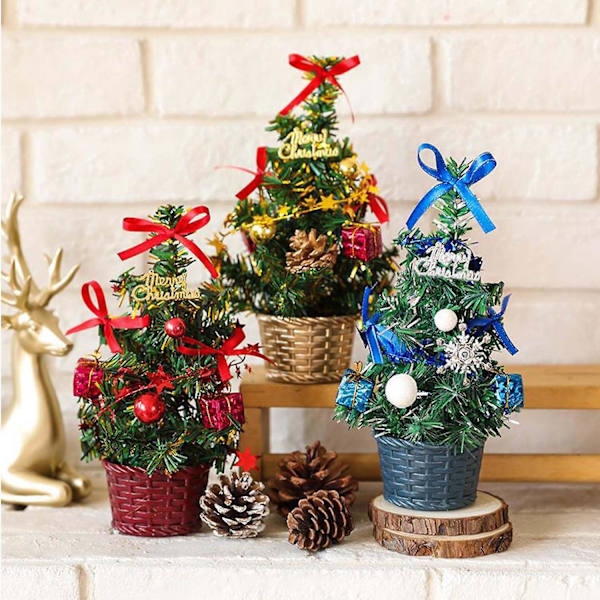 Miniatyr Julgran 8 Tum Guld Bordsskiva Julgranar Konstgjorda Små Miniatyr Julgran Med Snö Rosett Snöflinga Grön Falska Träd För Inomhusbord
