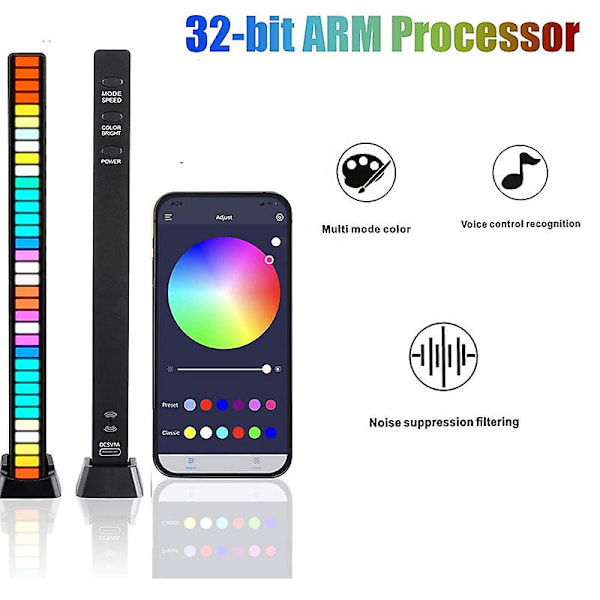 32 RGB LED Bil Lydsstyring Lys Stemmeaktiveret Pickup Musik Rytmelampe, Batteridrevet, Sort