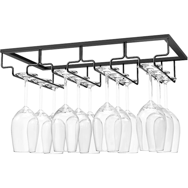 Vinglassholder, 4 rader Vinglassholder Oppbevaringsholder Metallarrangør Under Skap Stamwareholder For Bar Kjøkkenskap, Svart